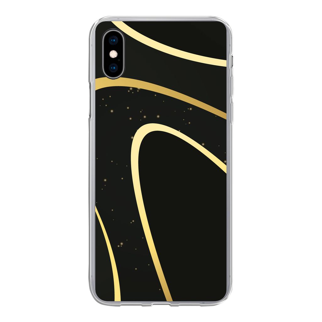 MuchoWow Handyhülle Schutzhülle Hülle für iPhone Xs Goldene Wellen auf schwarzem Hintergrund Silikon Softcase Handy Hülle - Handytasche