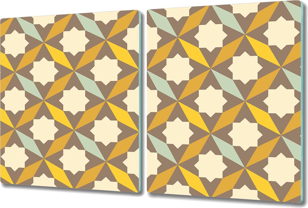 Glas-Herdabdeckplatte Glaskeramikkochfeld-Abdeckung Spritzschutz - 2x 40x52 cm - Abstrakte Gelb Braun