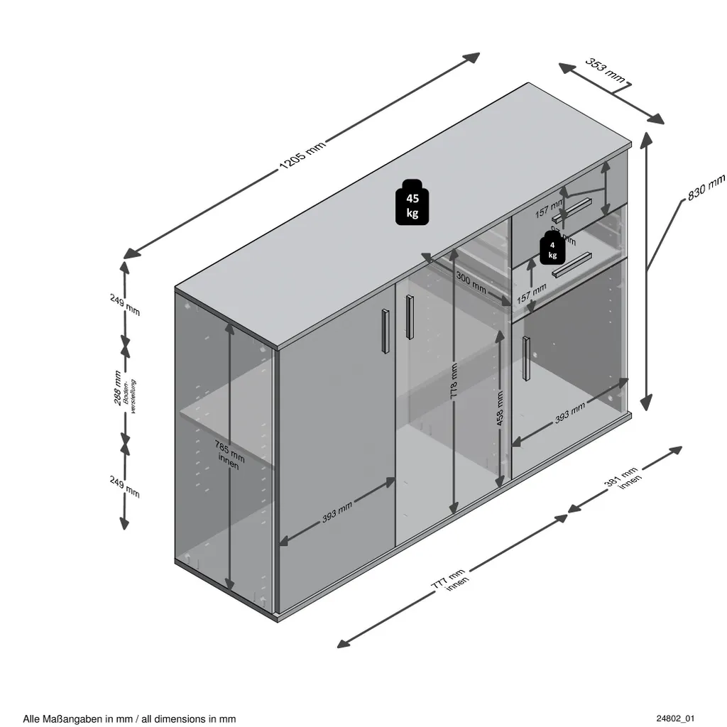 Commode ALBI 2 Design Béton avec 3 Portes et 2 Tiroirs Rangement Chic