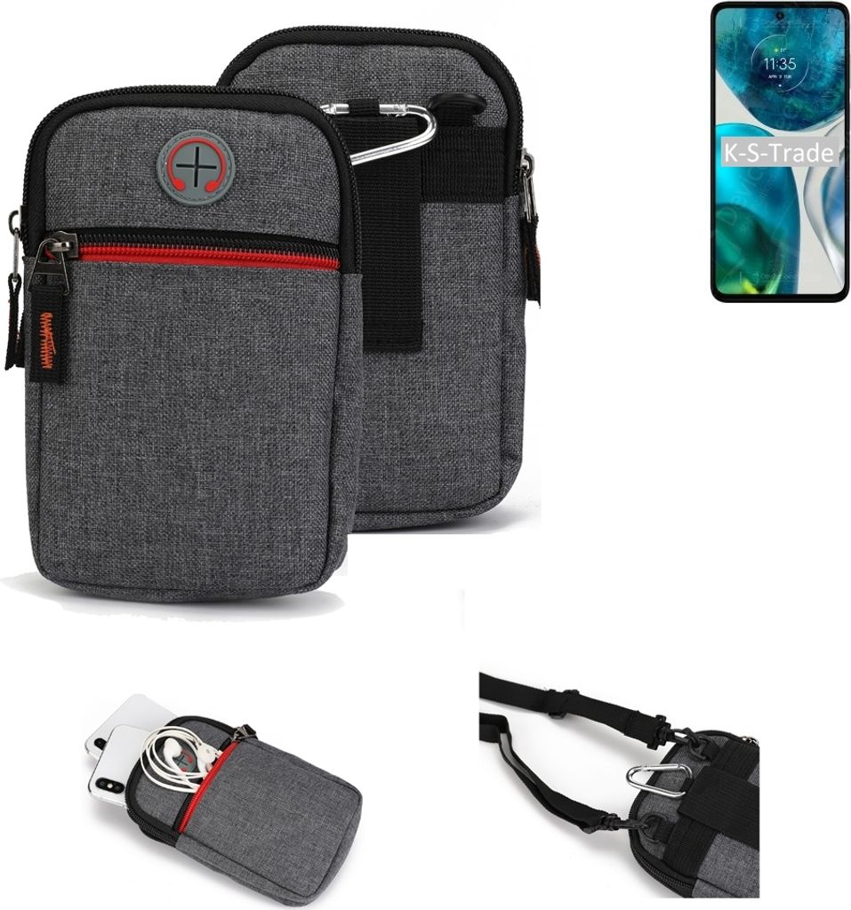 K-S-Trade Holster Gürteltasche kompatibel mit Motorola Moto G52 Handy Tasche Schutz Hülle grau Zusatzfächer 1x