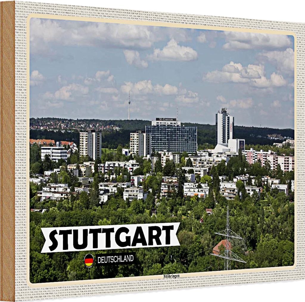 Holzschild Städte Stuttgart Möhringen Stadt Natur 30x20cm