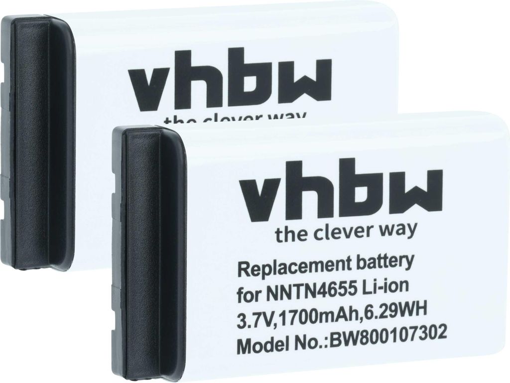 vhbw 2x Akku kompatibel mit Motorola DTR2450, DTR2430, MTH500, MTH650, MTH800 Funkgerät, Walkie Talkie (1700 mAh, 3,7 V, Li-Ion)