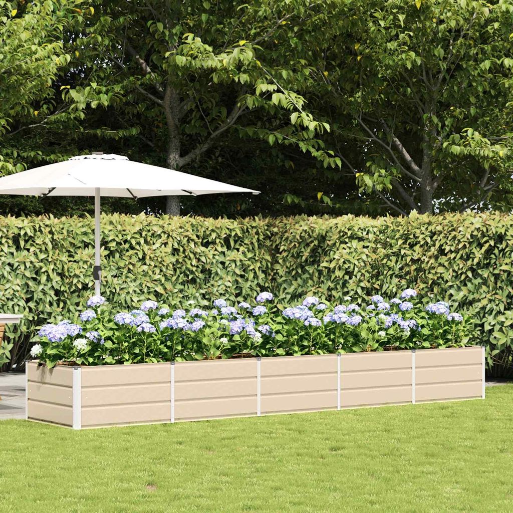 "Schlussverkauf" Pflanzkübel im Garten - 1 pc - Blumenbeet/Gartenbeet - Elfenbein 400x80x45 cm Stahl C13511