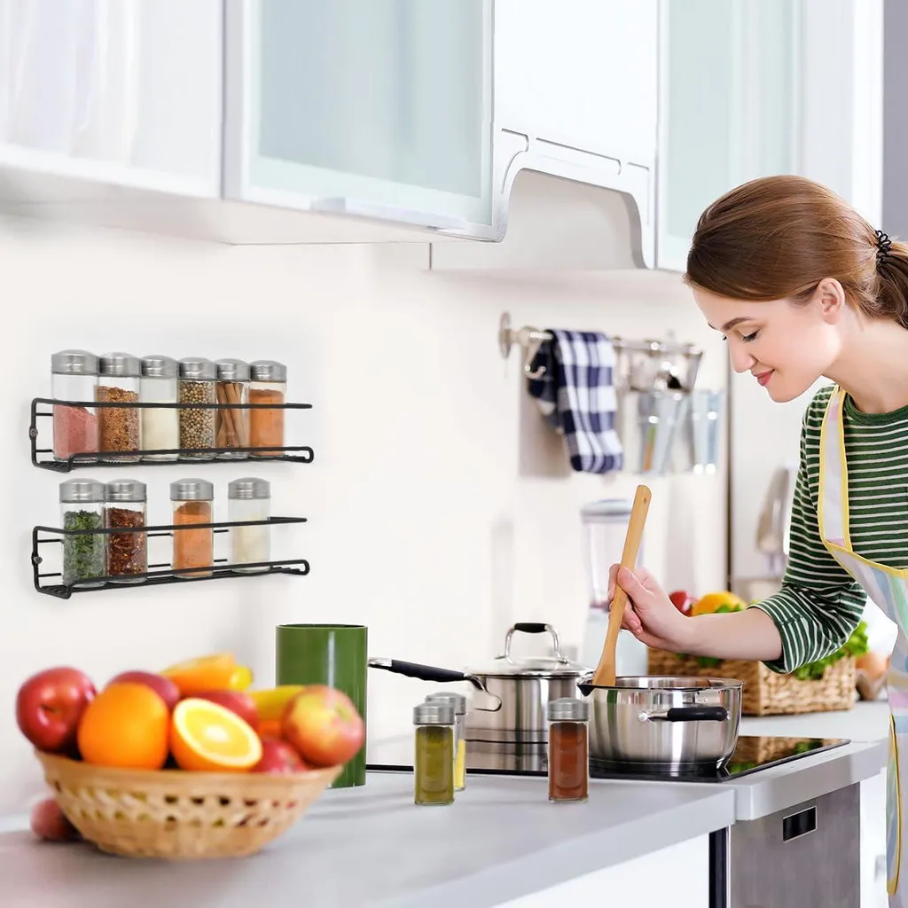 Organisateur d'épices mural noir 3 mètres pour optimiser votre cuisine