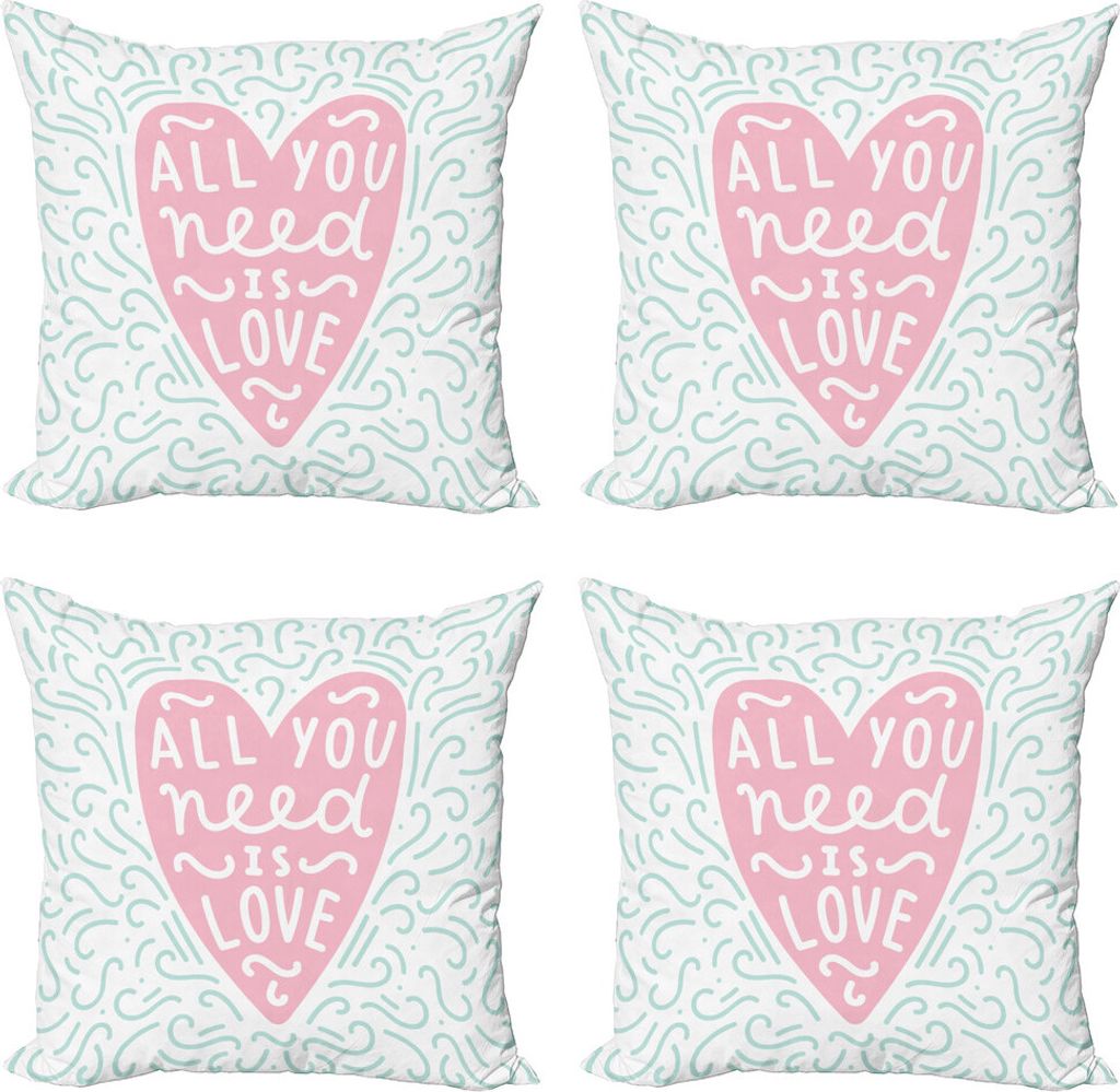 ABAKUHAUS Alles was du brauchst ist Liebe Kissenbezug Set (4 Stück), Rosa Herz-Shapes Doodles, Moderner Doppelseitiger Digitaldruck, 60 cm x 60 cm...