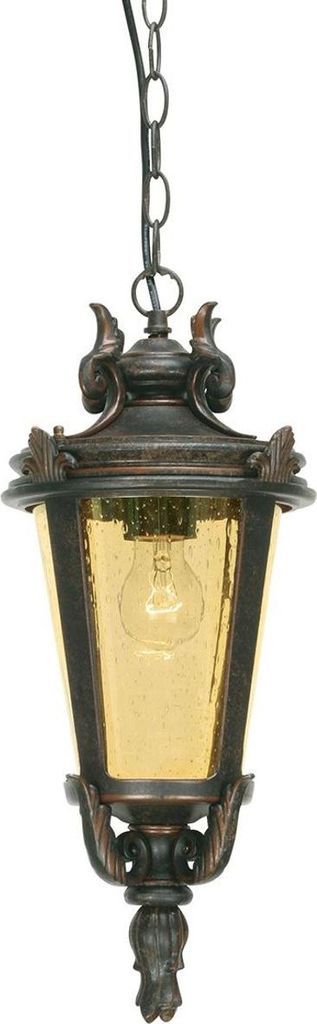 Casa Padrino Barock Außenhängeleuchte Antik Schwarz / Bronze / Bernsteinfarben Ø 22,5 x H. 50 cm - Nostalgische Balkon Garten Terrassen Außenle...