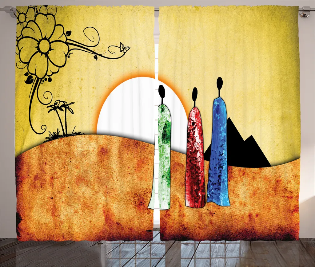 ABAKUHAUS Rideau Africain Rustique Lever du Soleil 280x225cm Multicolore