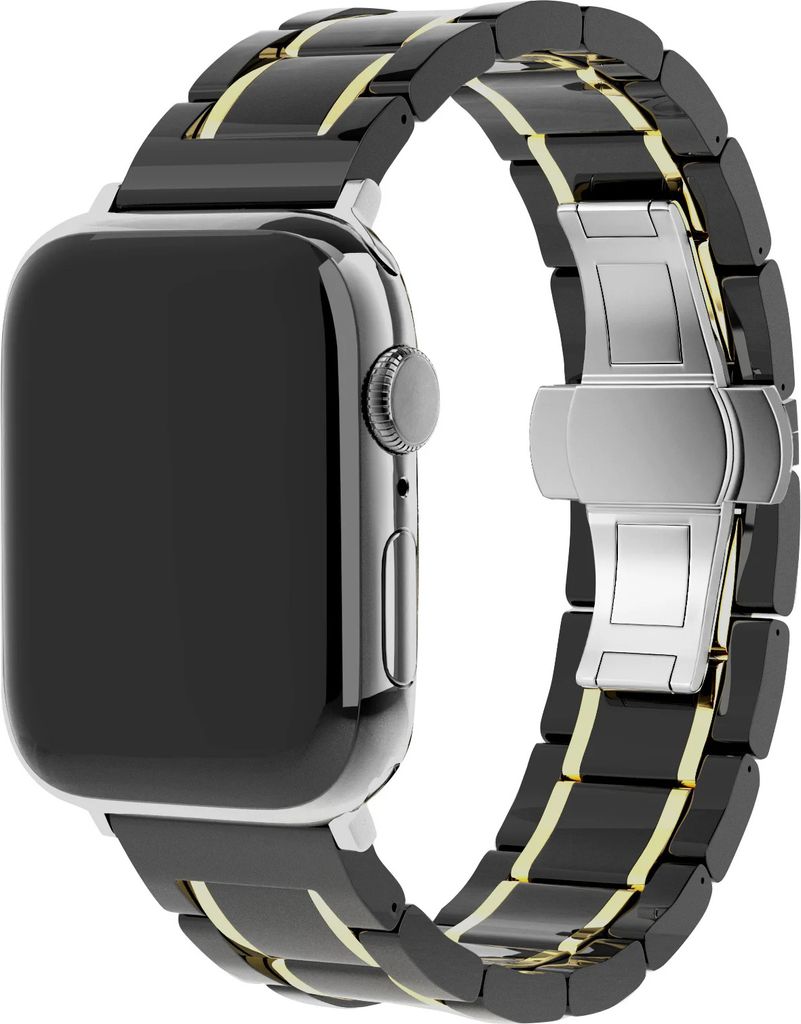Strap-it Apple Watch Keramik-Stahlarmband (Schwarz/Gold)
