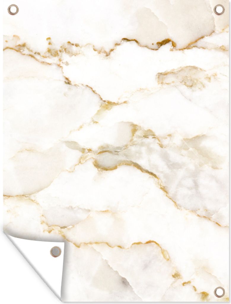 MuchoWow 90x120 cm Outdoor-Poster Gartendeko Sichtschutz Garten Poster für den Garten Marmor - Limette - Gold - Luxus - Marmoroptik - Weiß