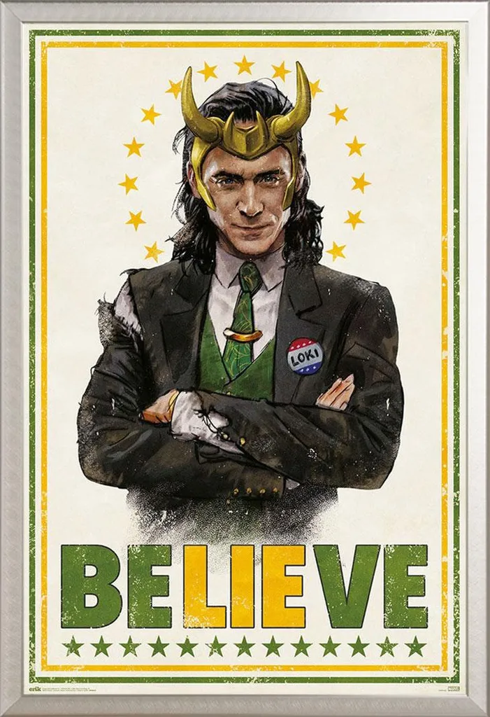 Quadro Loki Marvel Cornice Argento Shinsuke Alluminio Design 61x91