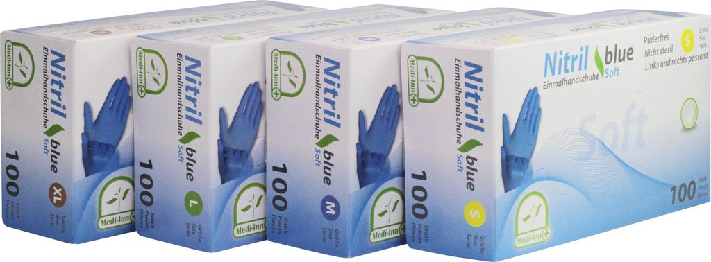 Medi-Inn Nitril blue soft Einmalhandschuhe | blau | latexfrei und puderfrei (Größe: XL, 100 Stück)