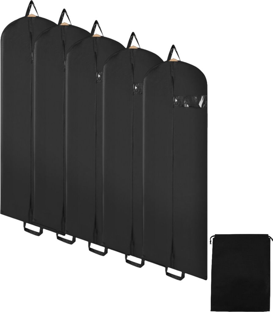 Clanmacy Kleidersack 5er Set 150x60cm Schutzhülle Kleiderhülle mit einem Griff schwarz Schuhsack