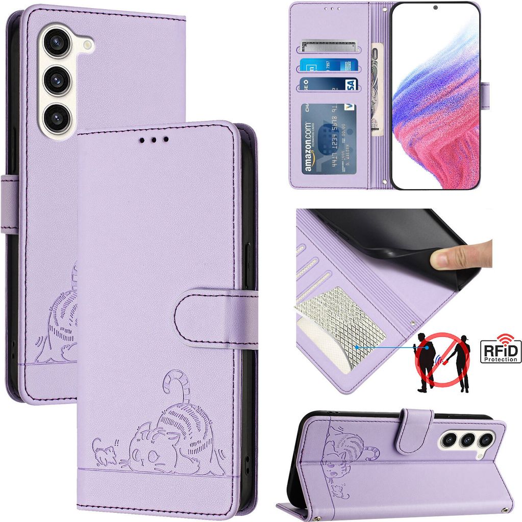 Leder Hülle für Samsung Galaxy S23 Süße Katze Flip Case Produktbild 