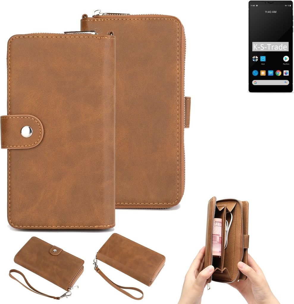 K-S-Trade Handyhülle Schutzhülle kompatibel mit Carbon 1 MKII & Portemonnee Tasche Handytasche Case Etui Geldbörse Wallet braun (1x)