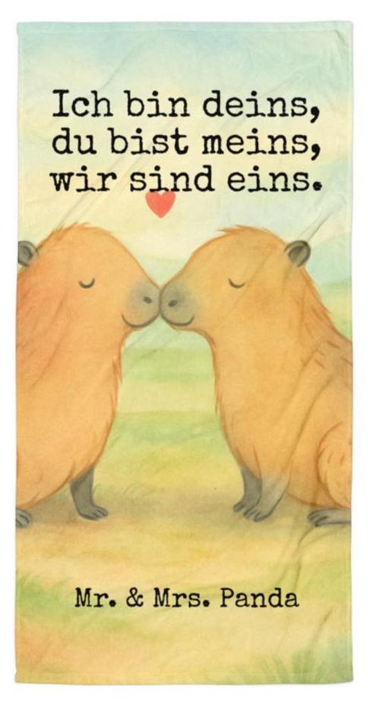 Mr. & Mrs. Panda Handtuch Capybara Liebe Design - Weiß - Geschenk, Strandtuch, Liebesspruch, Badehandtuch, Duschtuch, Geschenkidee, Großes, Paar,...