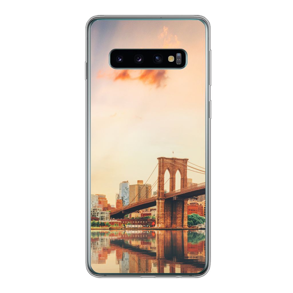 MuchoWow Handyhülle Schutzhülle Hülle für Samsung Galaxy S10 New York - Brooklyn - Brücke - Sonnenuntergang Silikon Softcase Handy Hülle - ...