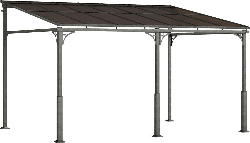 Anbaupavillon 4 x 3m Terrassenüberdachung mit schrägen Polycarbonat-Dach Metall-Aluminium-Rahmen, Wandmontage