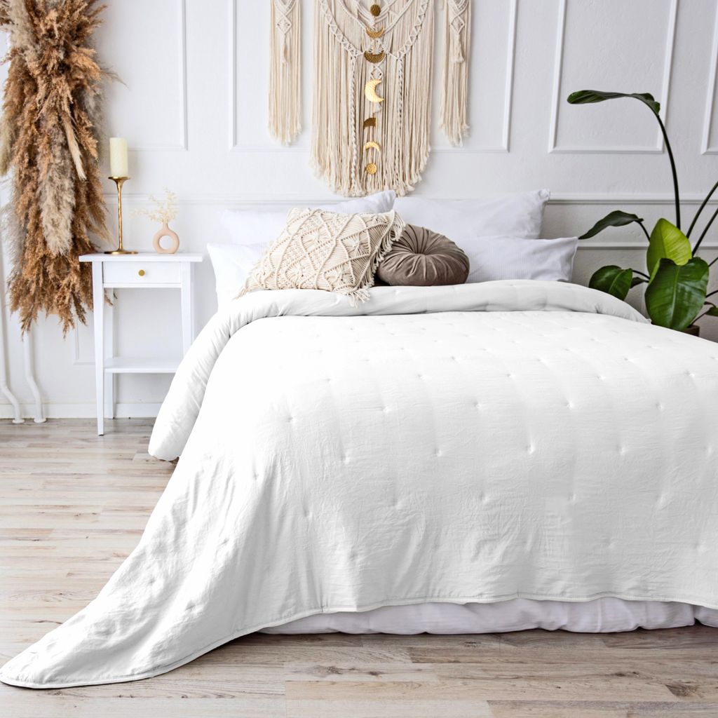 Tagesdecke Bett Bettüberwurf Weiss 240x260 Überwurf Produktbild