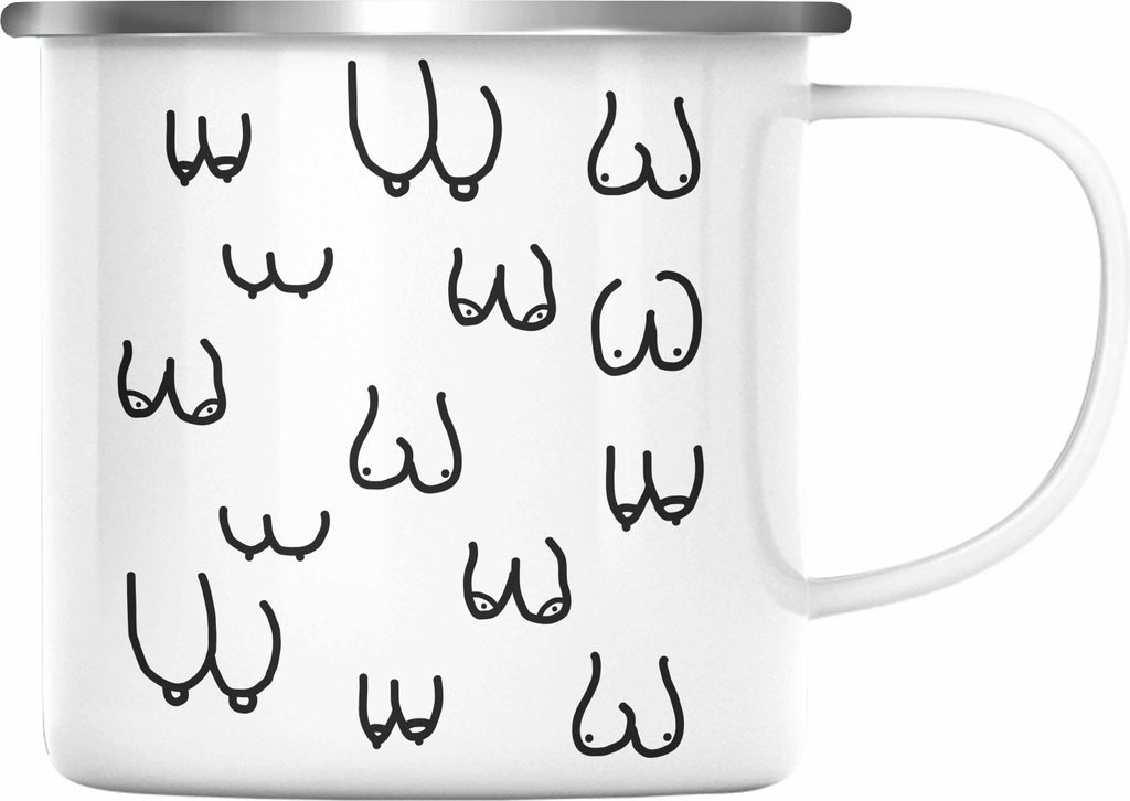 Trendation - Lustige Emaille Tasse mit Busen / Brüsten für Erwachsene als 18+ Geschenkidee Lustige Feminismus Emaille Emaille Tasse (Silber)
