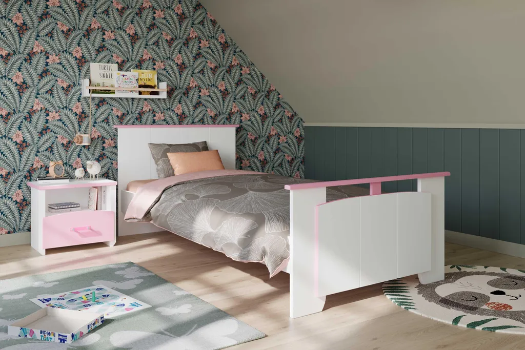 Lit enfant rose et blanc Biotiful 90x190 cm - Structure robuste et chic - 5