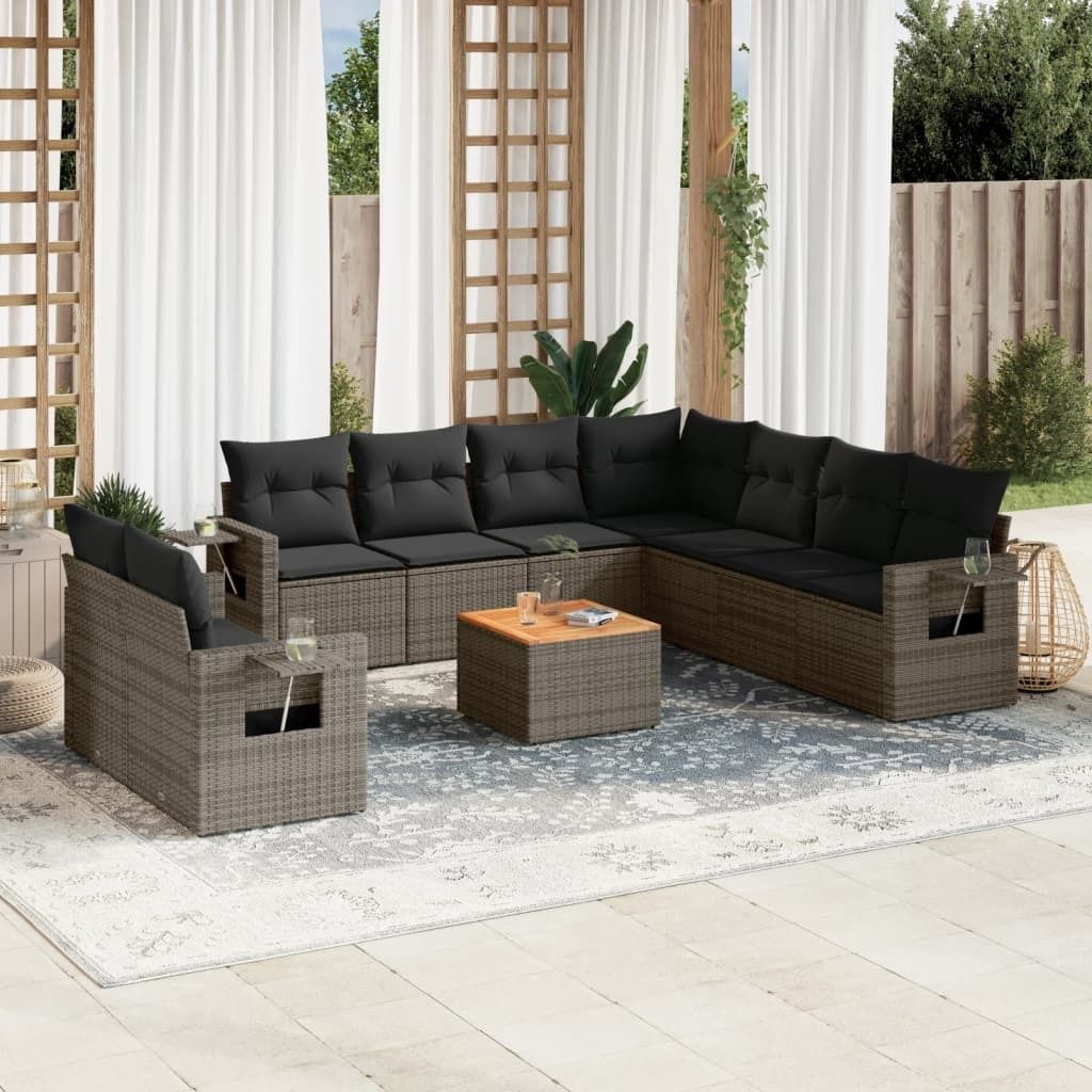 10-tlg. Garten-Sofagarnitur mit Kissen Grau Poly Rattan 3224632
