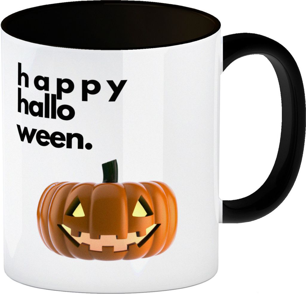 Happy Halloween Kürbis Kaffeebecher Schwarz