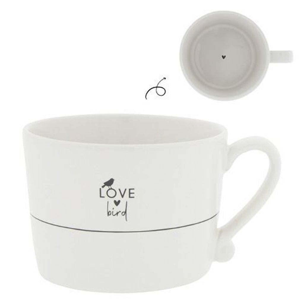 Becher, Tasse LOVE BIRD mit Vogelmotiv 300ml weiß schwarz Bastion Collections