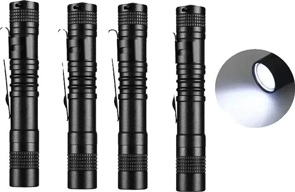 Set 4 Mini Torce LED Alluminio Impermeabili - Kit Sopravvivenza Tascabile
