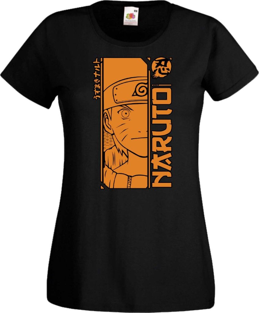 Damen T-Shirt Anime Manga Naruto Uzumaki 02 Naruto Konoha, Lady M / Schwarz