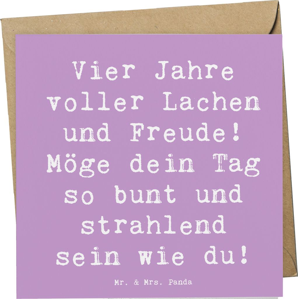 Mr. & Mrs. Panda Klappkarte Spruch 4. Geburtstag Freude - Lavendeltraum - Geschenk, vierter, Kindergeburtstag, Grußkarte, Glückwunsch, anlasskart...