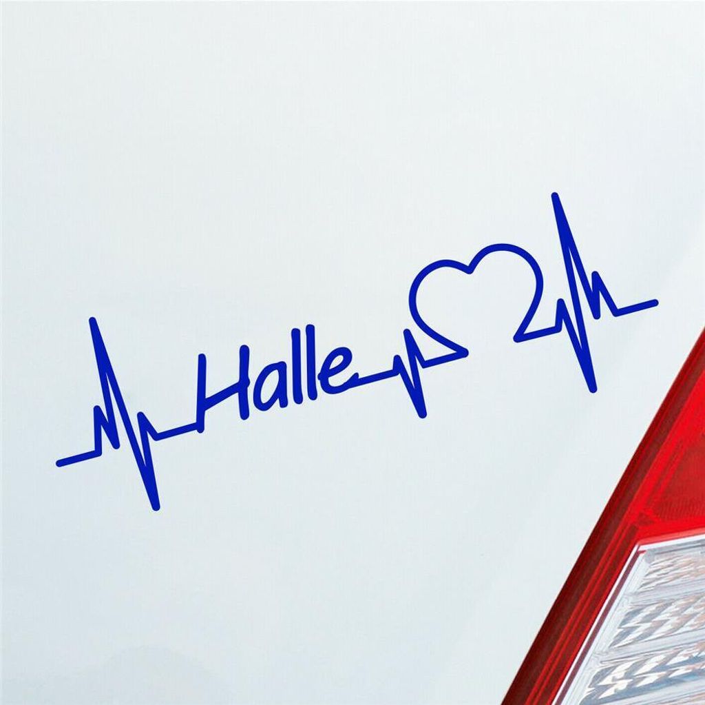 Auto Aufkleber Halle Herz Herzschlag 19x6 cm Dunkelblau Sticker Heckscheibenaufkleber