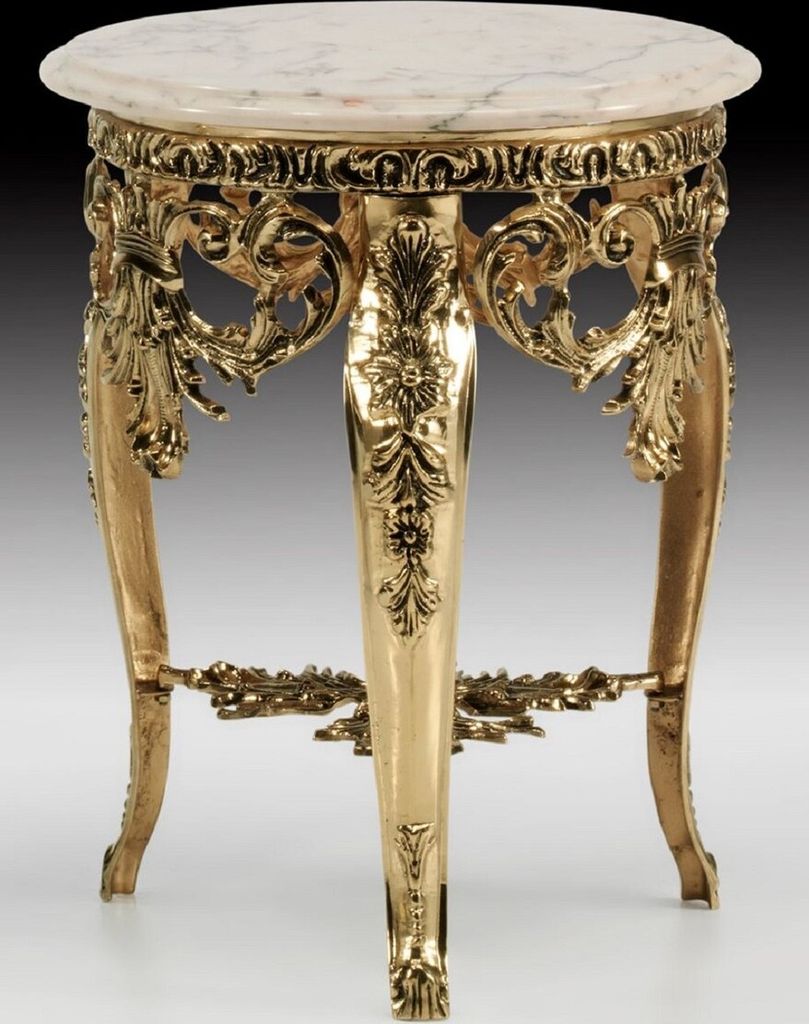 Casa Padrino Luxus Barock Beistelltisch Gold / Weiß - Prunkvoller Bronze Tisch mit Marmorplatte - Luxus Möbel im Barockstil - Barockstil Wohnzimm...