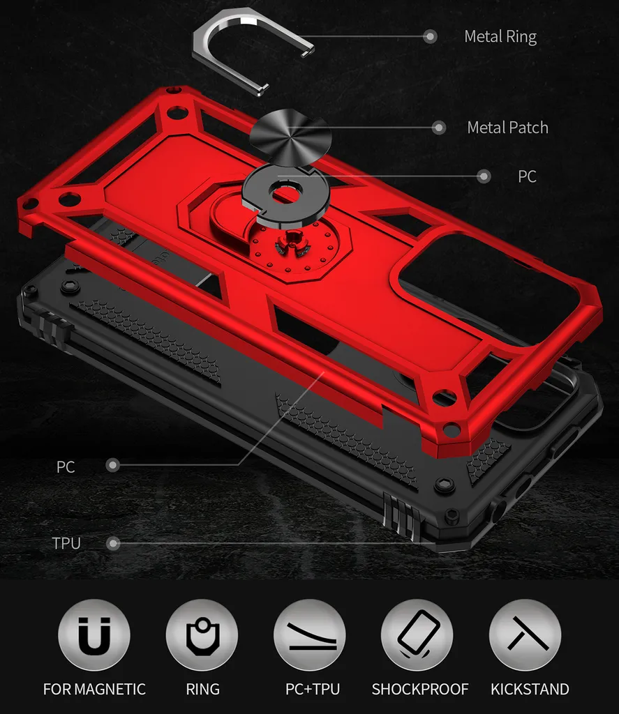 Custodia Per Xiaomi Redmi Note 11 Pro Plus 5G | Cover Con Fotocamera Scorrevole, Anello Rotante E Supporto Magnetico (Rosso)