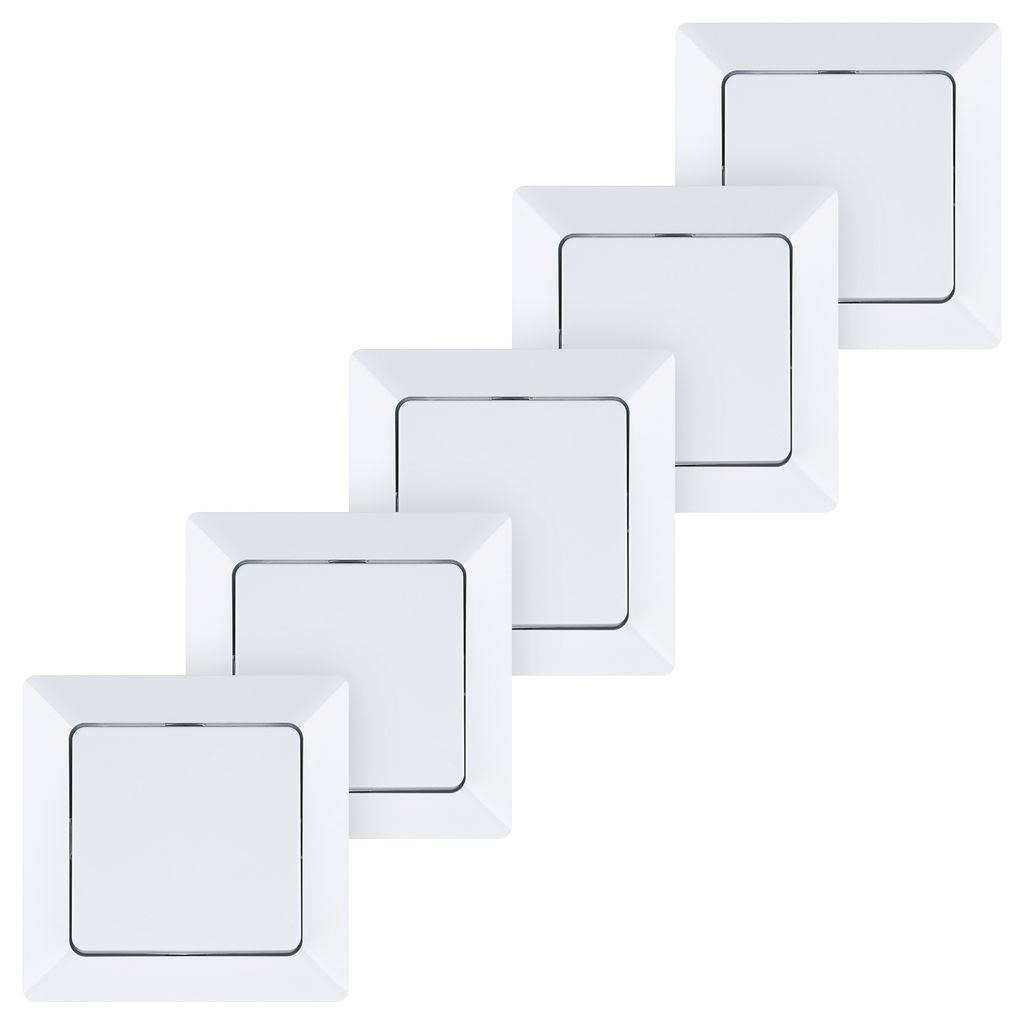 5x Heitech Unterputztaster in Weiß Taster 250 V AC, 10 A, IP20 inkl. Rahmen, Unterputzeinsatz & Abdeckung – Unterputzschalter, Lichtschalter, Wi...