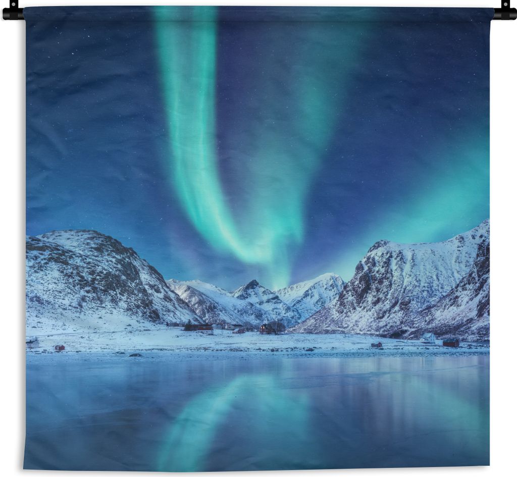 MuchoWow Wandteppich Wandbehang Nordlichter - Eis - Schnee - Norwegen 120x120 cm Tapisserie Dekoration Wandtuch - Modern - Baumwollgewebe
