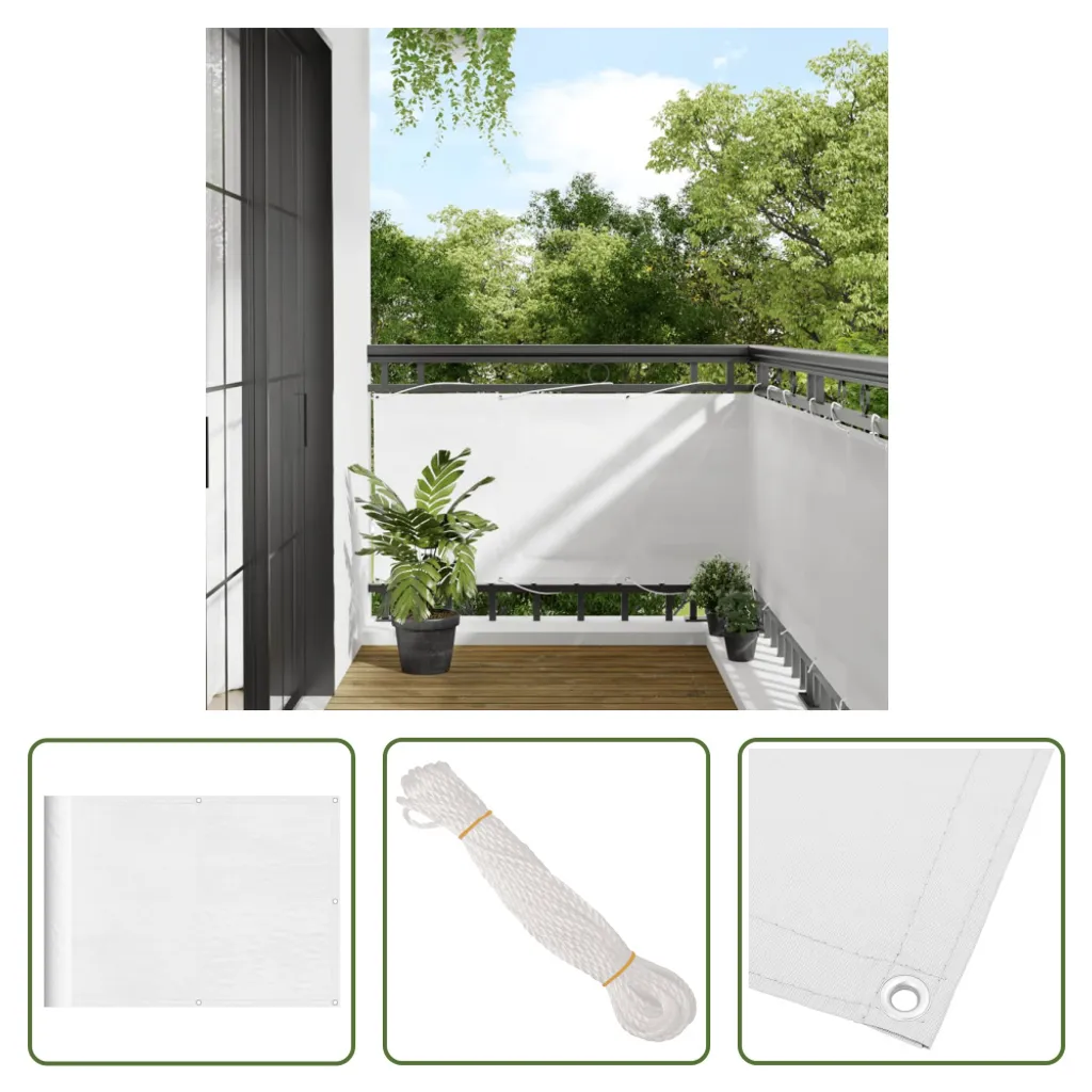 The Living Store Schermo per la privacy del balcone Bianco 75x1000 cm 100 % Poliestere-Oxford