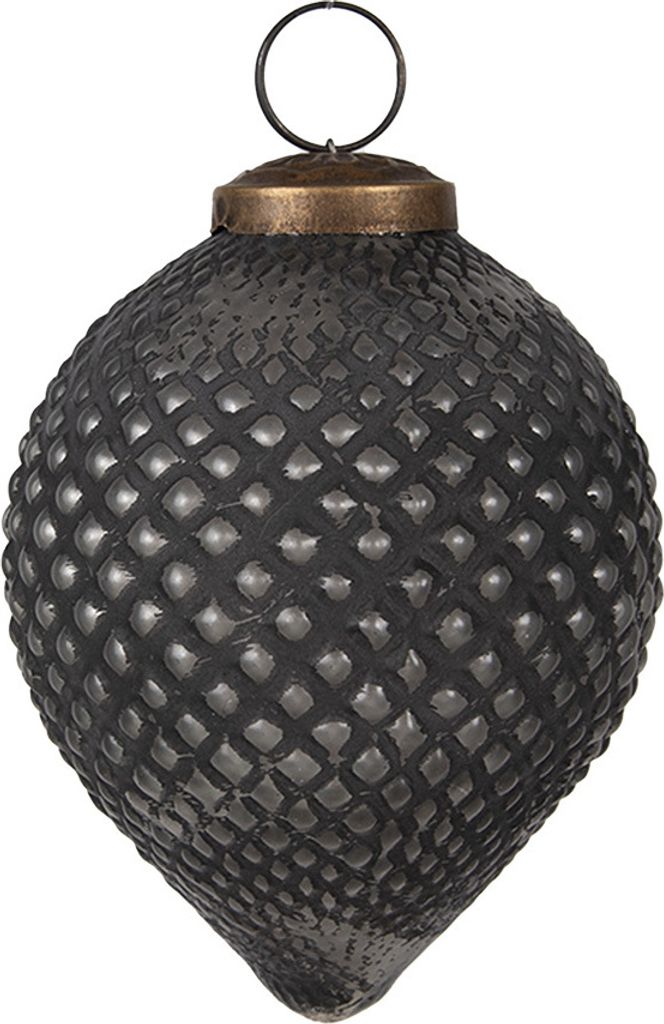 Clayre & Eef Boule de Noël Ø 8x10 cm Noir Gris Verre Image du produit 