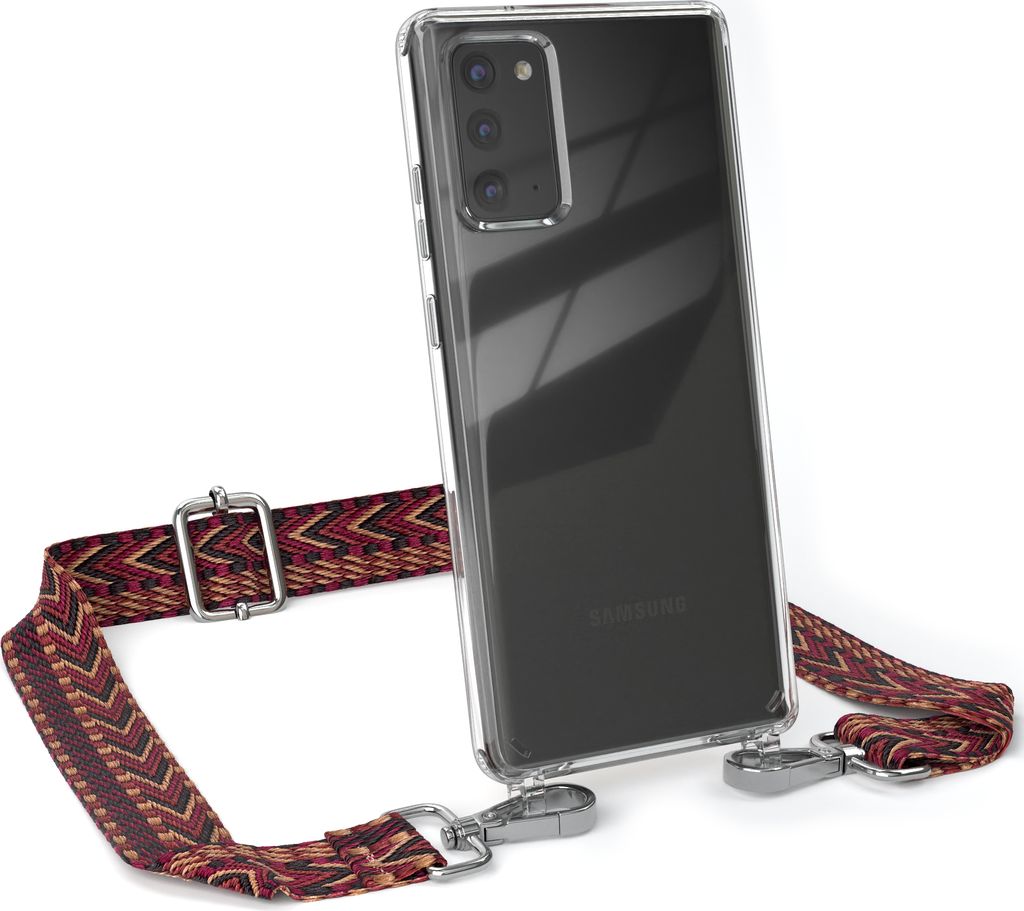 EAZY CASE Handykette - Verstellbarer Trageriemen kompatibel mit Samsung Galaxy Note 20 / Note 20 5G, Handykordel mit transparenter Silikon-Hülle, ...