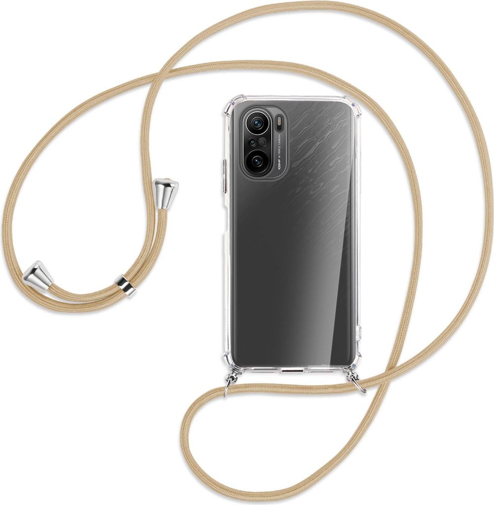 Handykette Backcover-Schutzhülle mit Band (Metall silberfarben) für Xiaomi Mi11i / Poco F3 (Pro), Redmi K40 - caramel