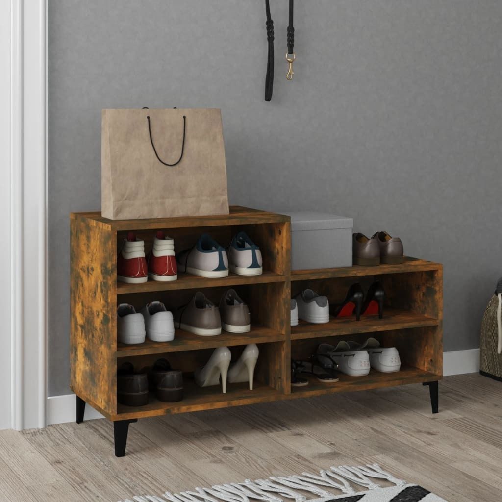 The Living Store Schuhregal Räuchereiche 102x36x60 cm Holzwerkstoff