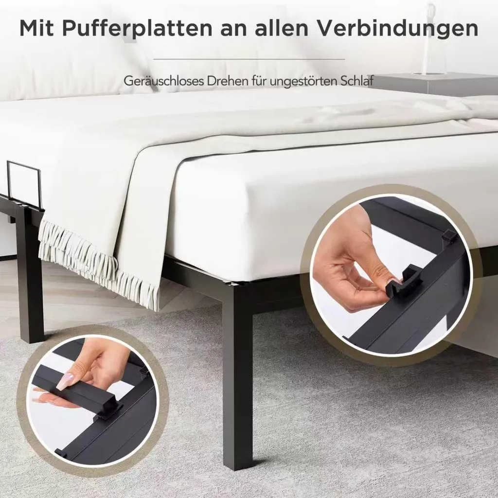 Lit d'invité 140x200 cm en Acier Noir - Solution Couchage Durable - 4