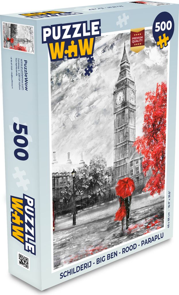 MuchoWow Puzzle 500 Teile Gemälde - Big Ben - Rot - Regenschirm - Denken - Spiel - Toy