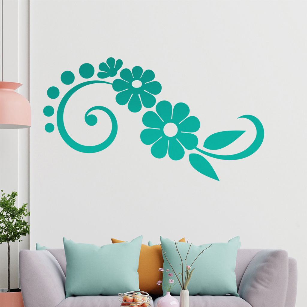 Blume - Linien Punkte Wandtattoo in 6 Größen - Wandaufkleber Wall Sticker - Dekoration, Küche, Wohnzimmer, Schlafzimmer, Badezimmer