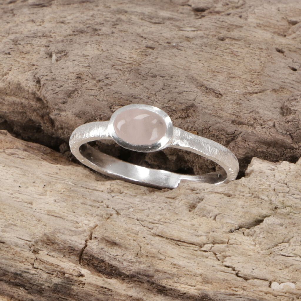Stapelring, Silberring, Boho Style Ring Modell 1 - Rosenquarz, Silber-Farben, SterlingSilber, Ringgröße: 60, 0,5*1 cm