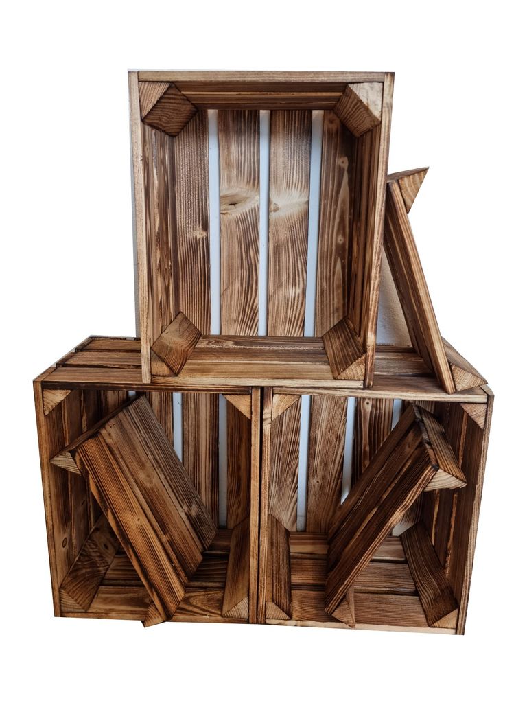Teramico Lot De 9 Caisses En Bois Vintage Flammées 40x30x25 Cm - Rangement Et Décoration DIY