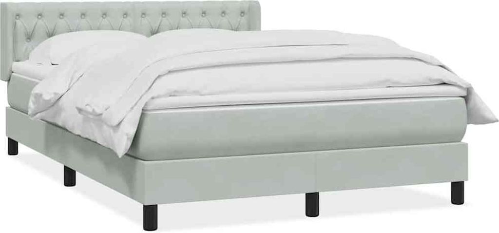 vidaXL Boxspringbett mit Matratze Hellgrau 160x220 cm Samt