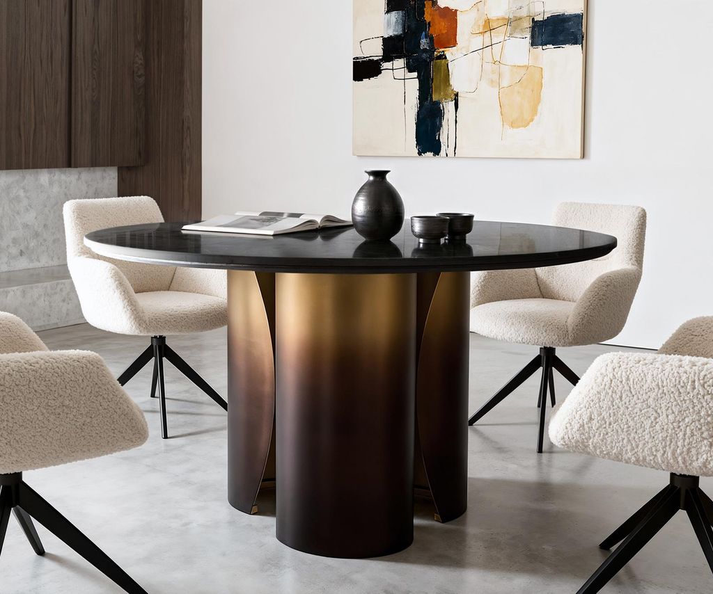 DELIFE Esstisch Adenza Rund 140x140 cm Marmor Schwarz Silber Metall Gold Ombre