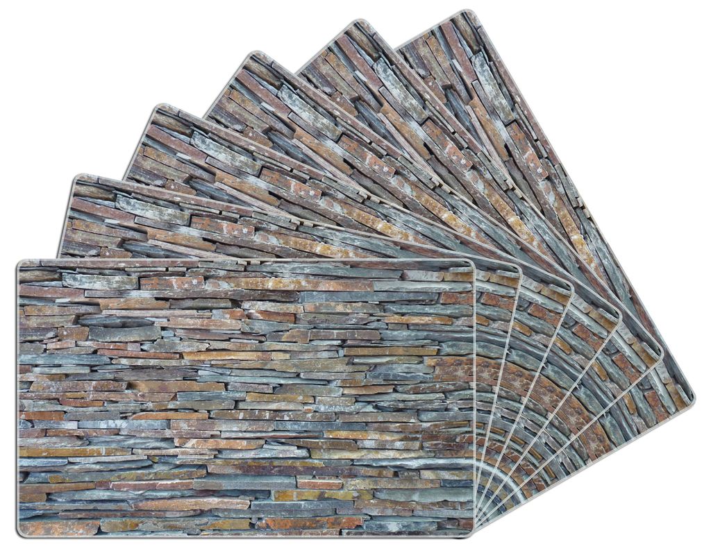 Wallario Frühstücksbrettchen 6er Set aus Glas, je 14 x 23 cm, mit rutschfesten Füßen, Motiv Natursteinmauer in grau braun