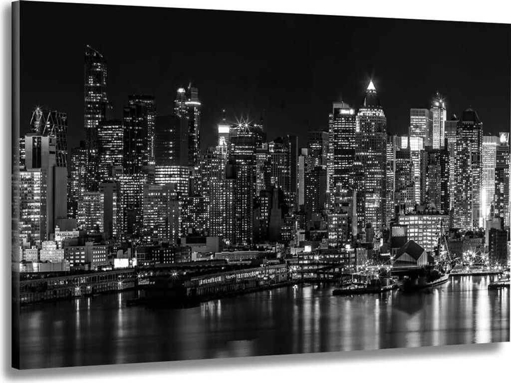 Modern New York By Night Leinwandbild Wandbild Kunstdruck XL Wanddeko: 130x70x2cm