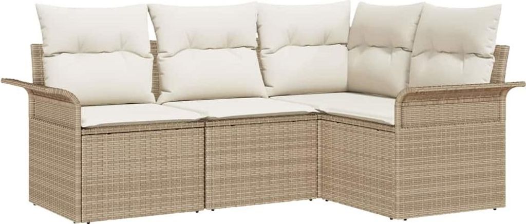 Gartensofa-set mit Kissen 4 pcs Beige Poly-Rattan